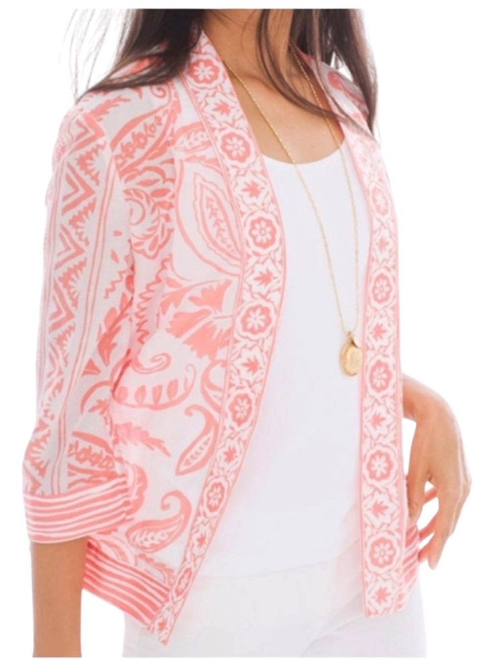 ☀️ Chico’s Border Print Kimono Jacket